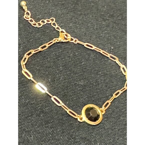 Gold-Plated Bracelet Anklet With Black Gemstone & Adjustable Chain - Picture 1 of 6